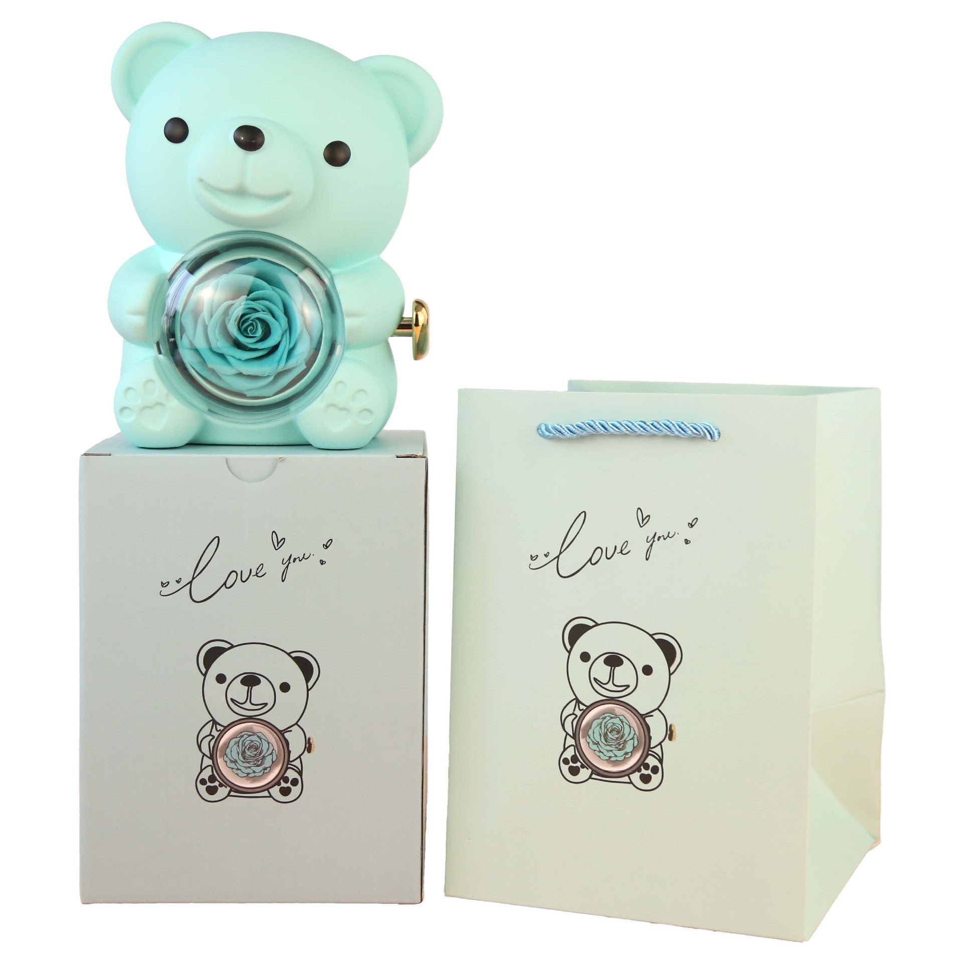 Eternal Rose Teddy Bear Gift Box with Necklace – Rotating Rose Jewelry Storage Case