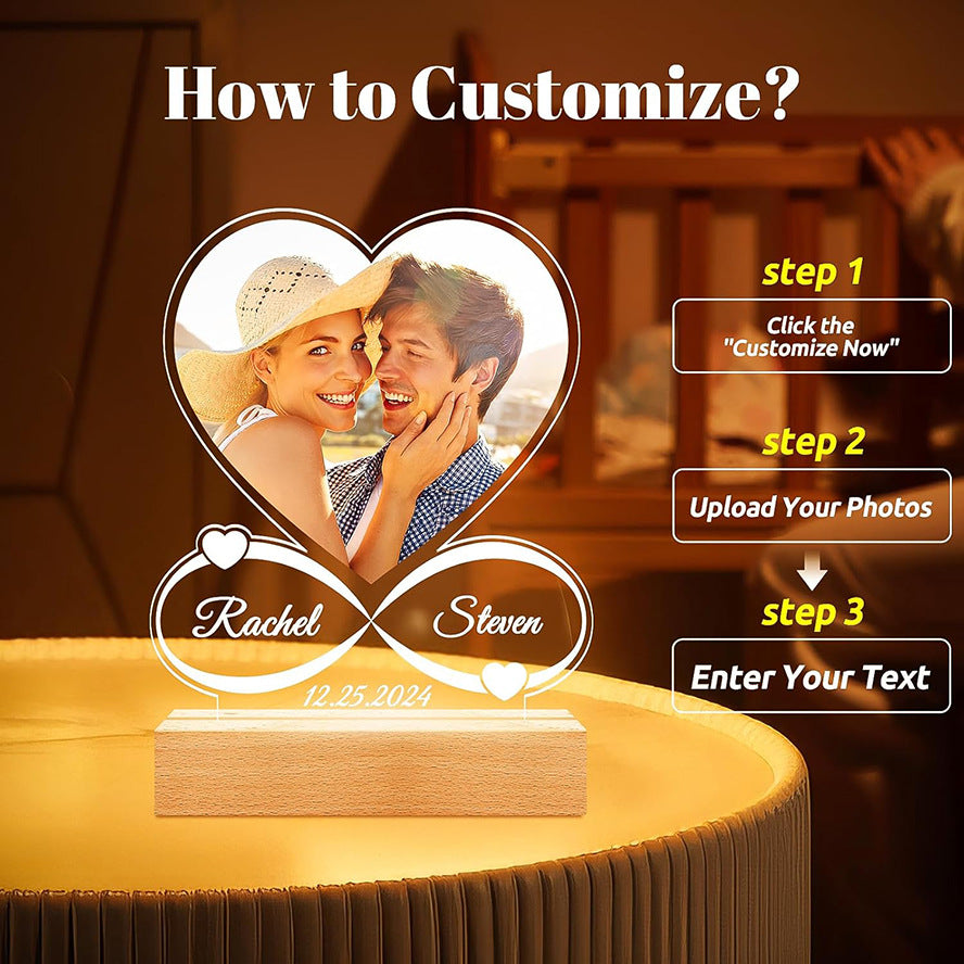 Personalized Acrylic Photo Night Light – Elegant Valentine’s Day Gift for Couples