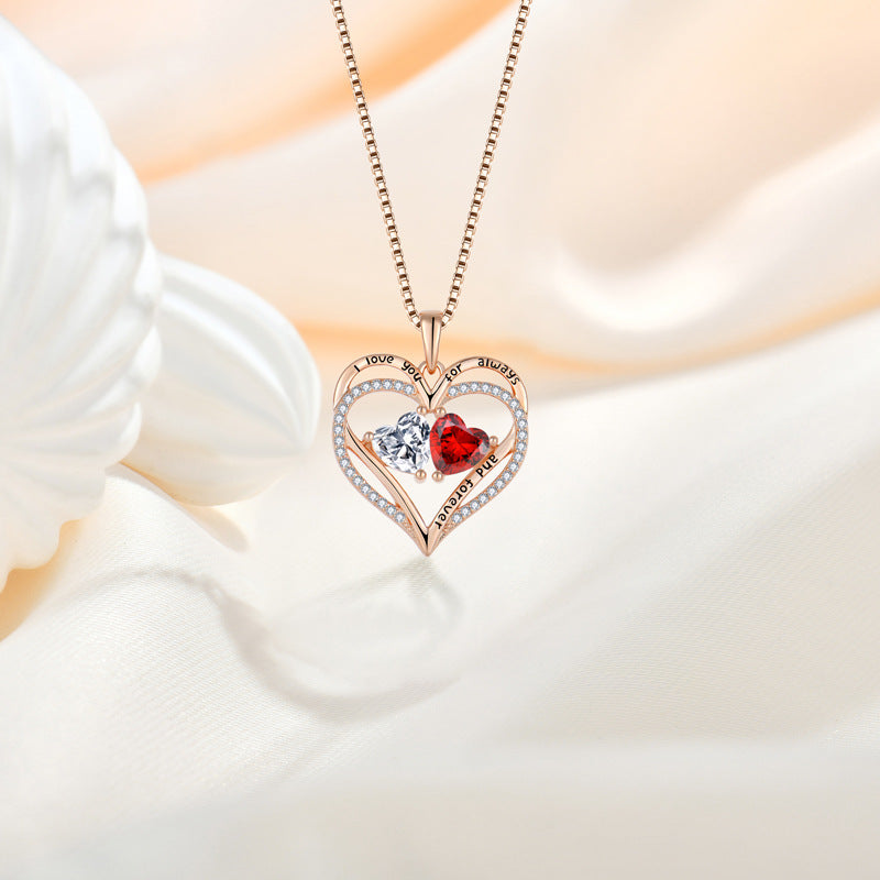 Sterling Silver Double Heart Necklace with Subtle Rhinestones