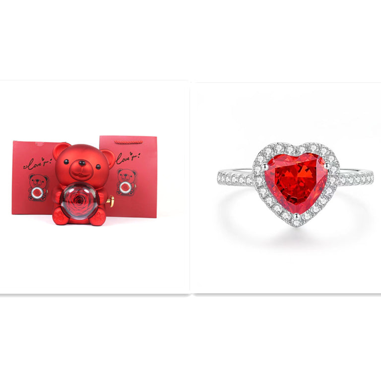 Eternal Rose Teddy Bear Gift Box with Necklace – Rotating Rose Jewelry Storage Case