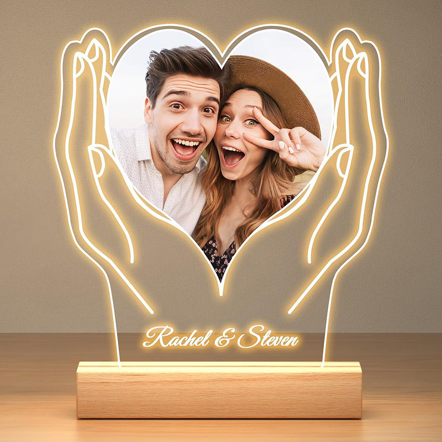 Personalized Acrylic Photo Night Light – Elegant Valentine’s Day Gift for Couples