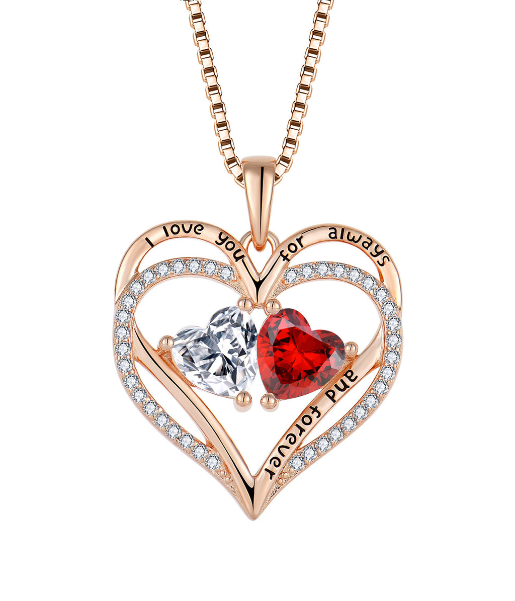 Sterling Silver Double Heart Necklace with Subtle Rhinestones
