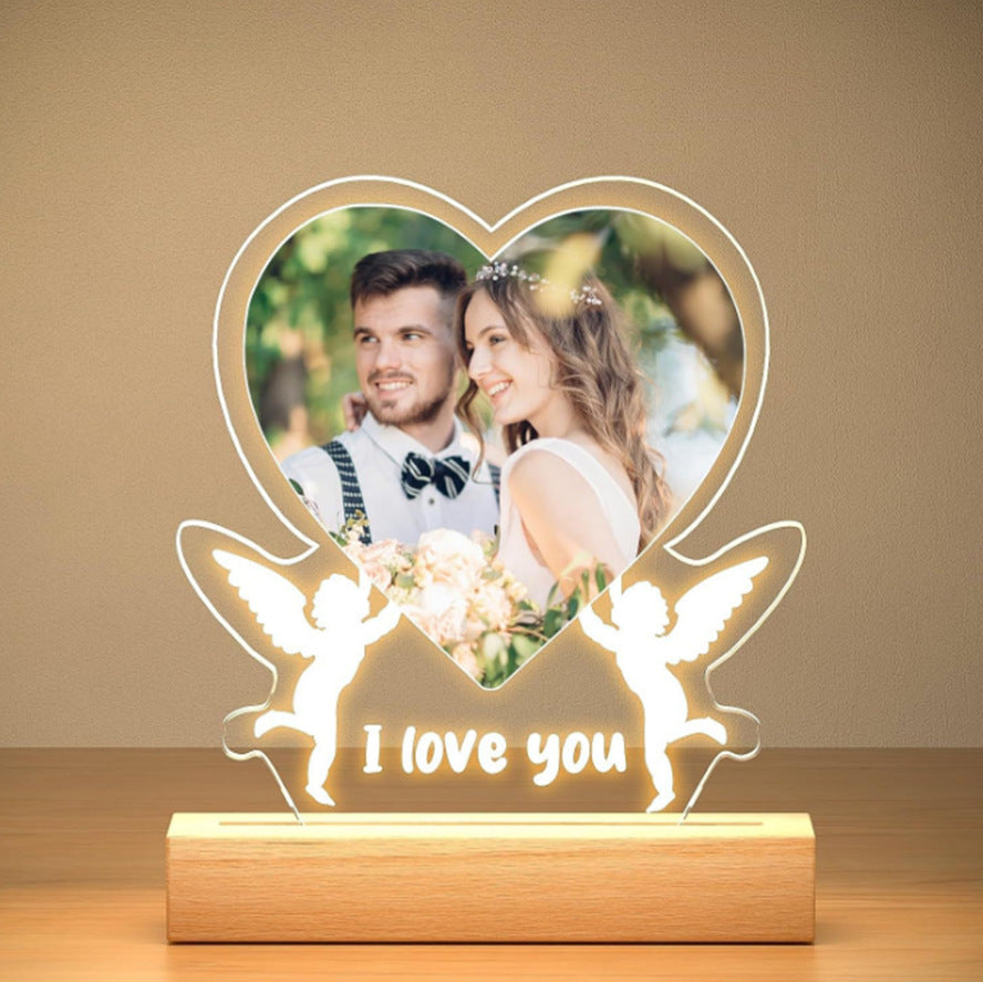 Personalized Acrylic Photo Night Light – Elegant Valentine’s Day Gift for Couples